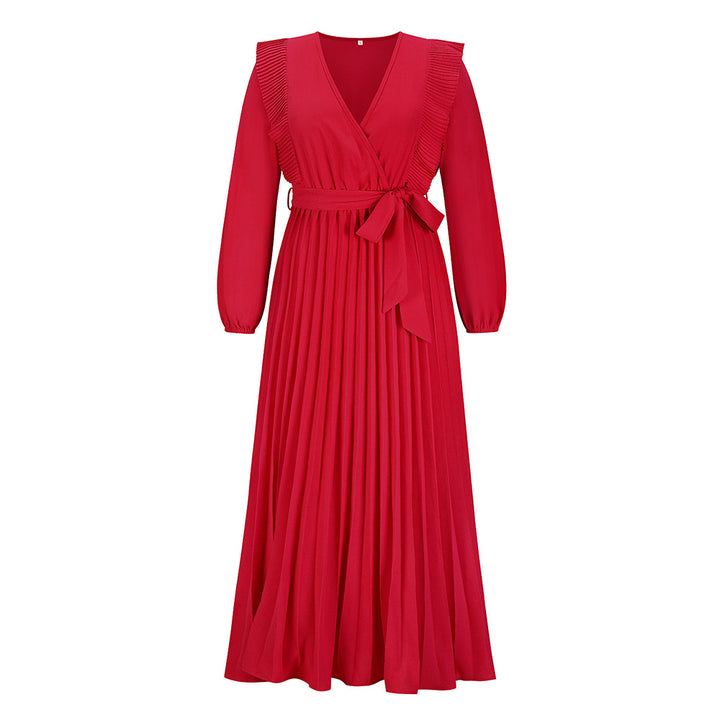 V-neck Swing Pleated Dress Q2