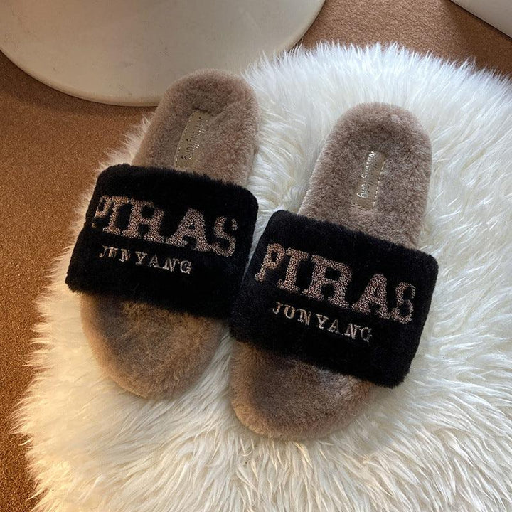 Fumao Warm Fashion Embroidered Outerwear Letter Slippers - Super Amazing Store