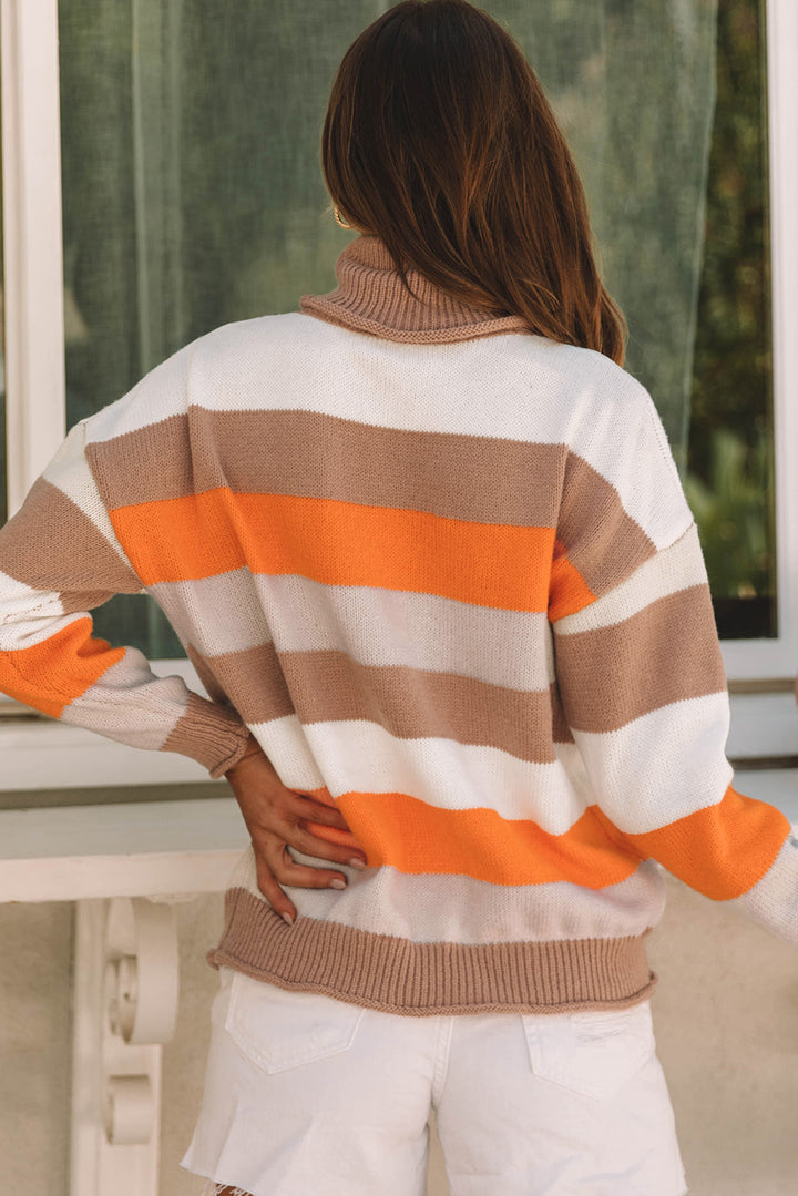 Color Block Drop Shoulder Turtleneck Sweater Trendsi