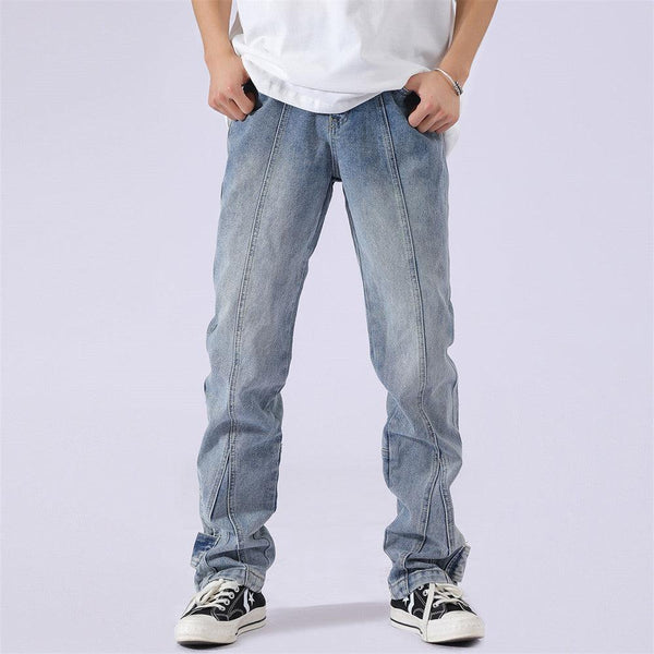 Solid Colour Patchwork Straight-leg Jeans For Men - Super Amazing Store