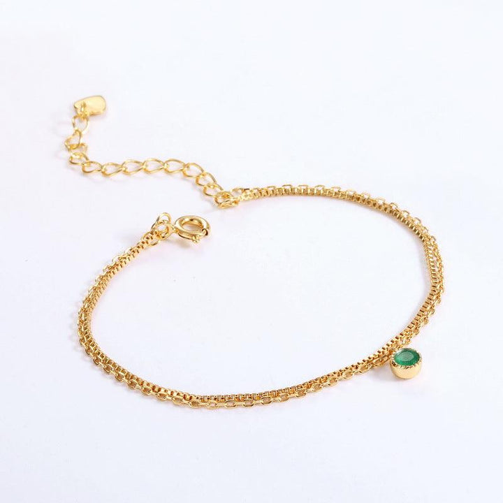 Natural Emerald Two Layer Sterling Silver Bracelet - Super Amazing Store