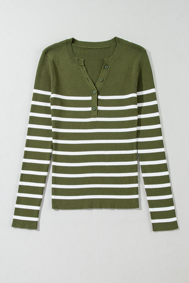 Striped Contrast Long Sleeve Knit Top Trendsi