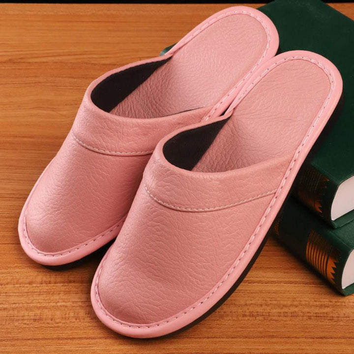 Lazy Four Seasons Leather Slippers Dressing Room Slippers - Super Amazing Store