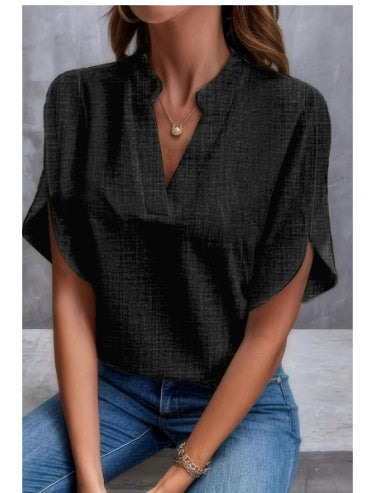 Summer Short-sleeved Chiffon Shirt New V-neck Shirt Women's Casual Versatile Clothing-Super Amazing Store