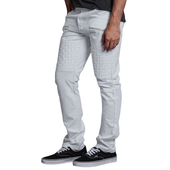 Casual Autumn Men's Personality Leather Stitching Thin Straight-leg Trousers Q2