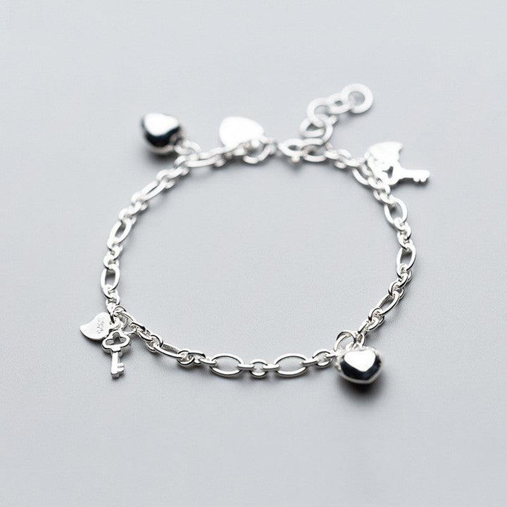 S925 Silver Women's Key Bracelet Heart Shaped Women - Super Amazing Store