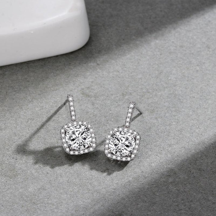 Women's Korean-style Simple 925 Sterling Silver Square Zircon Stud Earrings - Super Amazing Store