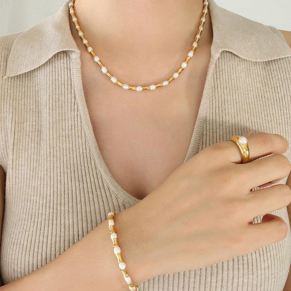 Heavy Industry Exaggerated Geometry Freshwater Pearl Necklace Bracelet - Super Amazing Store