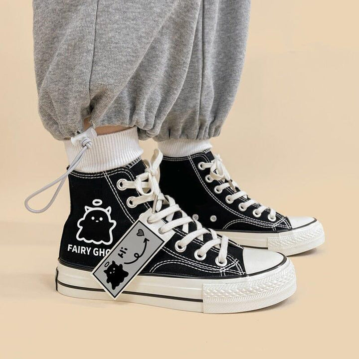 Black Graffiti Casual Canvas Shoes For Students - Super Amazing Store