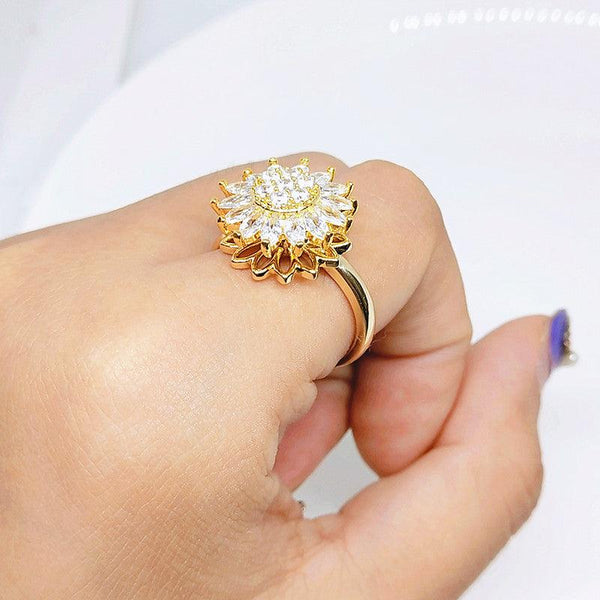 Rotating SUNFLOWER Full Diamond Sunflower Ring - Super Amazing Store