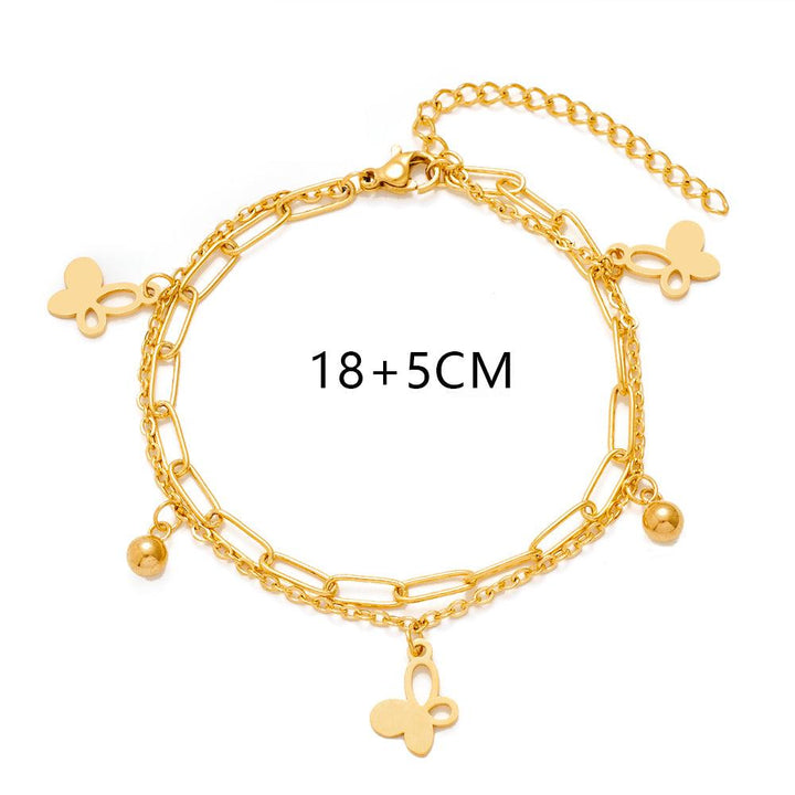 Double Layer Gold Stainless Steel Chain Bracelet Butterfly Heart Dog Paw Tree Of Life Charm Bracelets For Women - Super Amazing Store