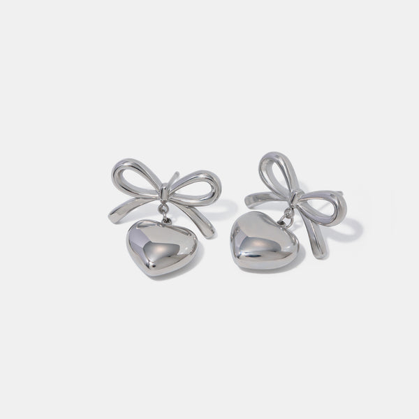 Stainless Steel Bow & Heart Drop Earrings Trendsi