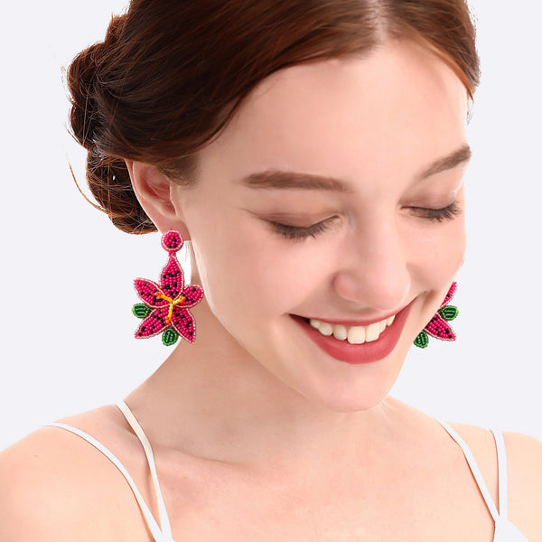 Bead Stainless Steel Flower Dangle Earrings Trendsi