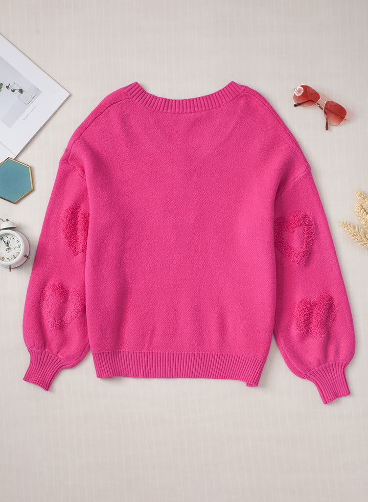 Pearl Trim Heart V-Neck Sweater Trendsi