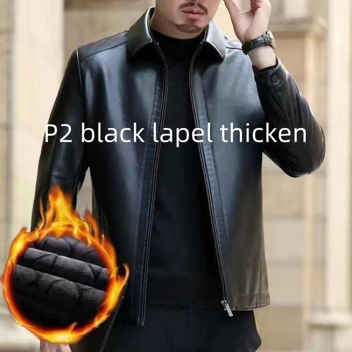 Leather Jacket For Middle-aged Men Leather Clothing With Stand Collar Men Fleece-lined Q2