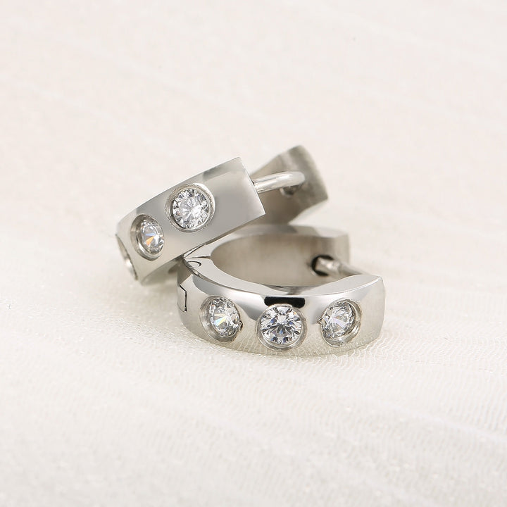 Stainless Steel Rhinestone Huggie Earrings Trendsi