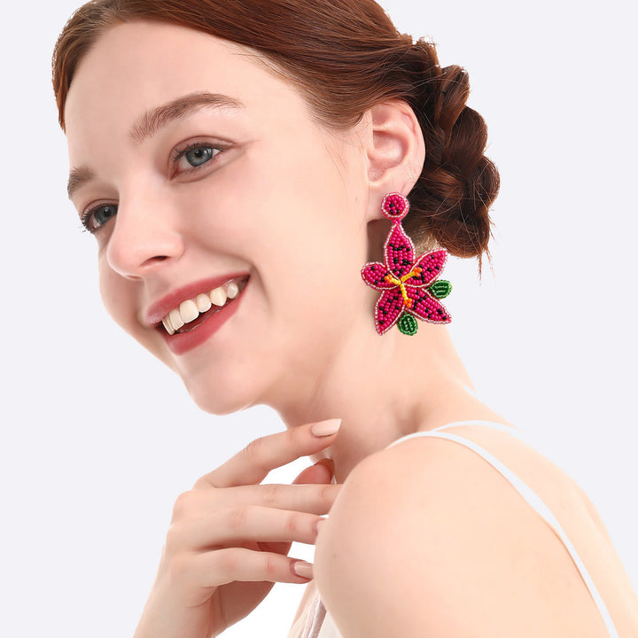 Bead Stainless Steel Flower Dangle Earrings Trendsi