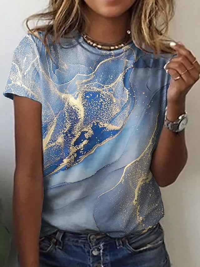 Gradient Print Shirts For Women Loose Casual Short Sleeve - Super Amazing Store