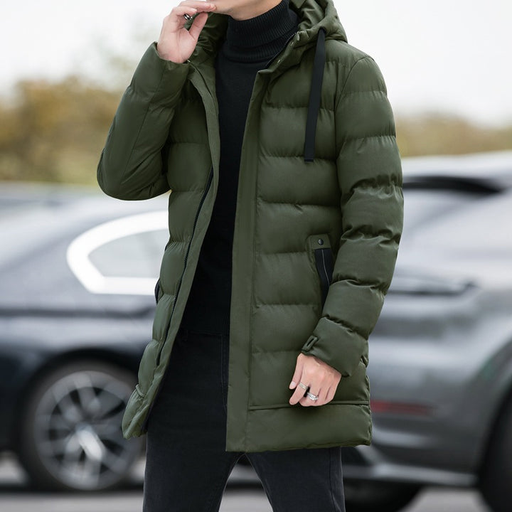 Long Hooded Jacket Men Winter Warm Windproof Coat Fashion Solid Color Clothes Outdoor-Super Amazing Store