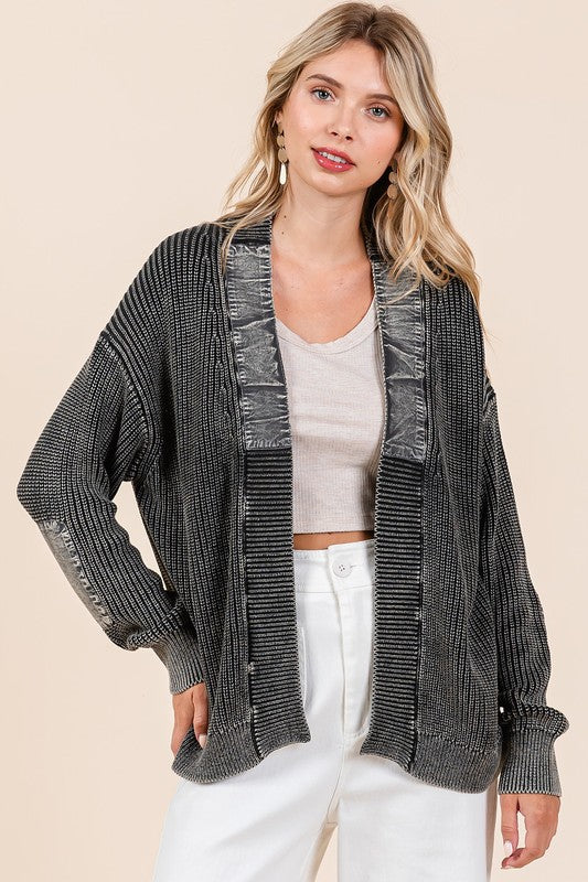 Mittoshop Contrast Patch Open Front Mineral Wash Cardigan Trendsi