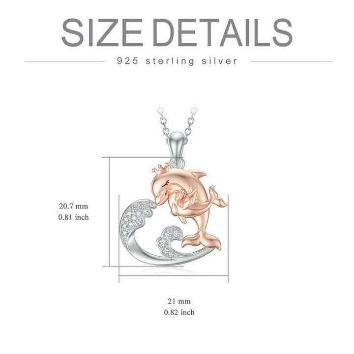 925 Sterling Silver Waves Dolphin Necklace Mother Daughter Jewelry - Super Amazing Store