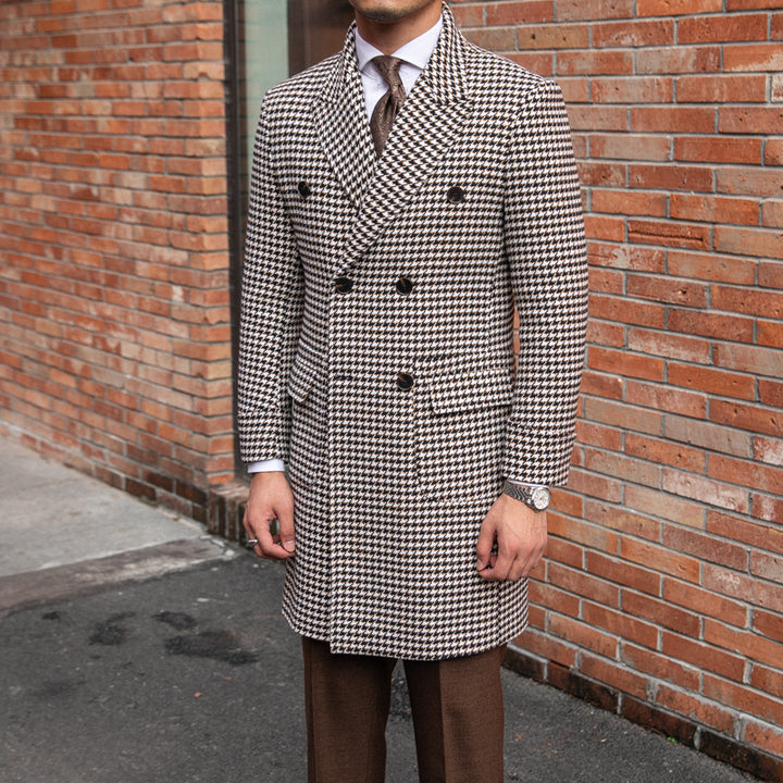 Double Breasted Thick Houndstooth Coat Vintage Q2