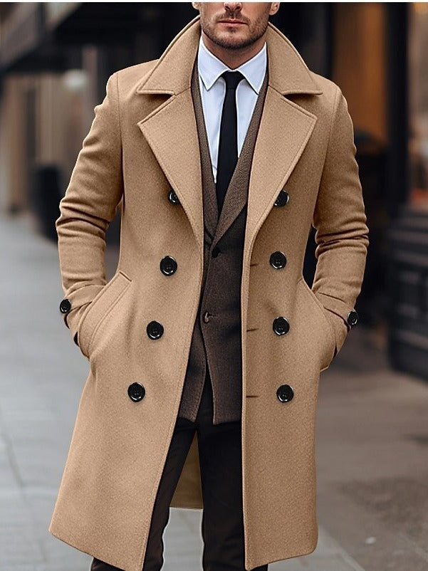 Fall Winter Men Woolen Coat Double Breasted Long Q2