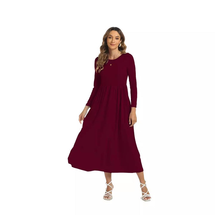 Middle East European And American Arab Muslim Solid Color Dress With Pockets Q2