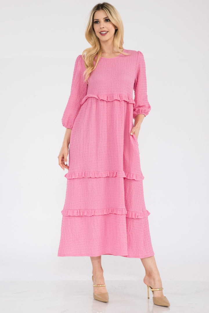 Celeste Full Size Tiered-Ruffle Midi Dress Trendsi