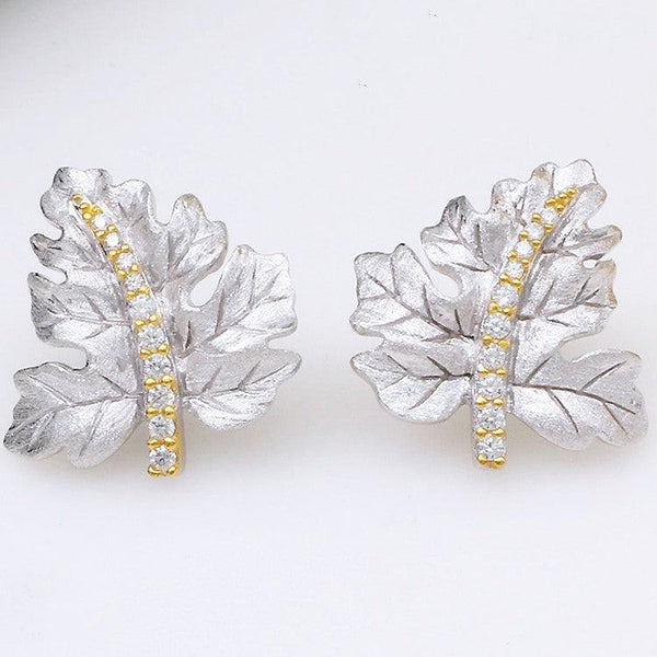 925 Silver Gilded Leaf Earrings - Super Amazing Store