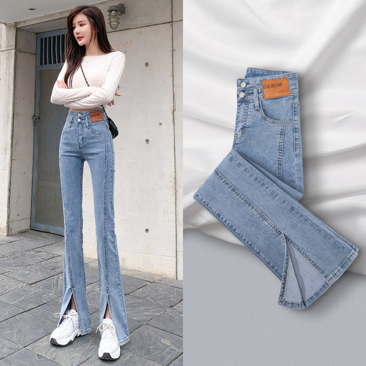 High Waist Straight All-matching Stretch Split Skinny Jeans - Super Amazing Store