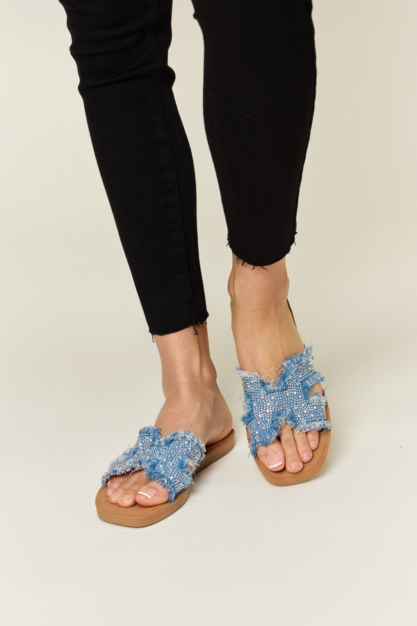 Forever Link Raw Trim Denim H-Band Flat Sandals Trendsi