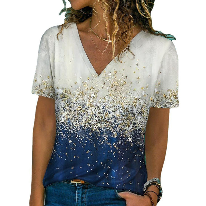 Digital Printed V-neck Short Sleeved Top - Super Amazing Store