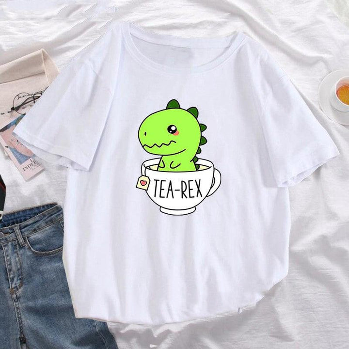 Dinosaur Tea Cup Letter Print Short Sleeve - Super Amazing Store