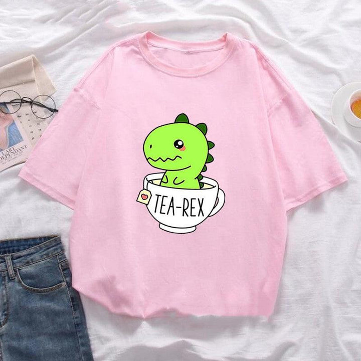 Dinosaur Tea Cup Letter Print Short Sleeve - Super Amazing Store