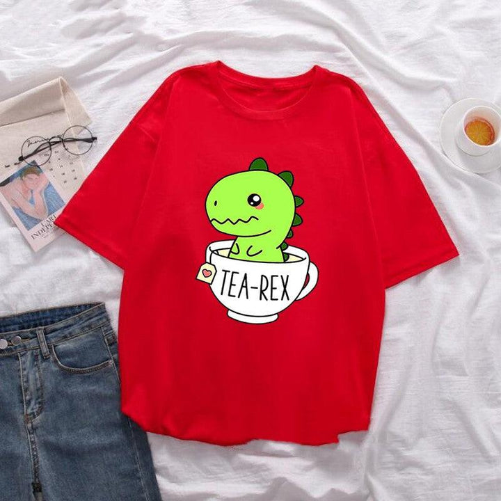 Dinosaur Tea Cup Letter Print Short Sleeve - Super Amazing Store