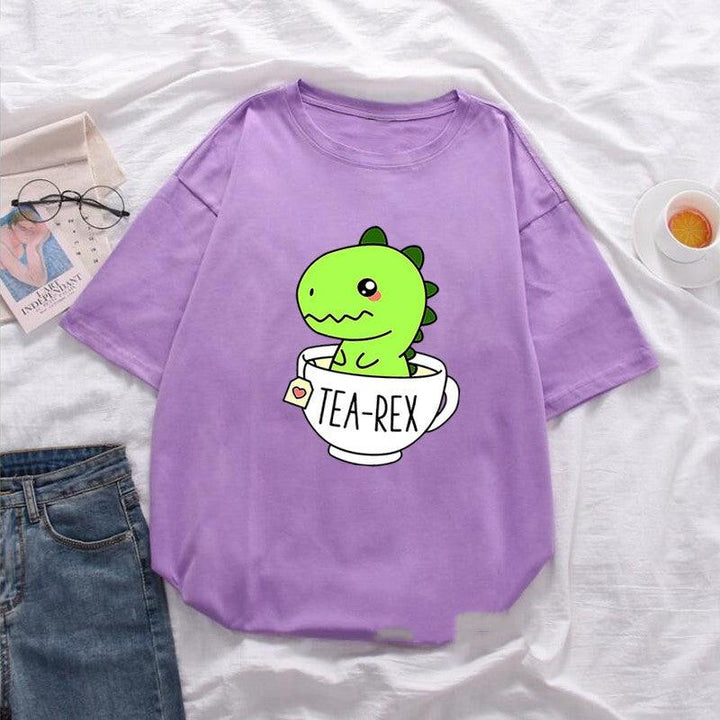 Dinosaur Tea Cup Letter Print Short Sleeve - Super Amazing Store