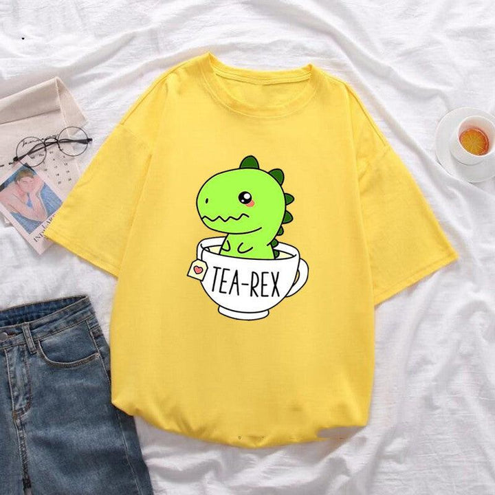 Dinosaur Tea Cup Letter Print Short Sleeve - Super Amazing Store