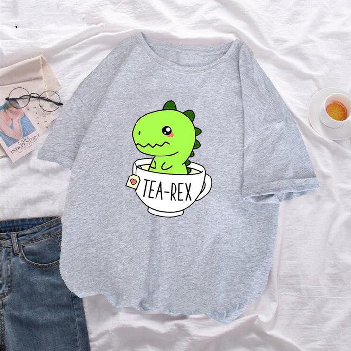 Dinosaur Tea Cup Letter Print Short Sleeve - Super Amazing Store