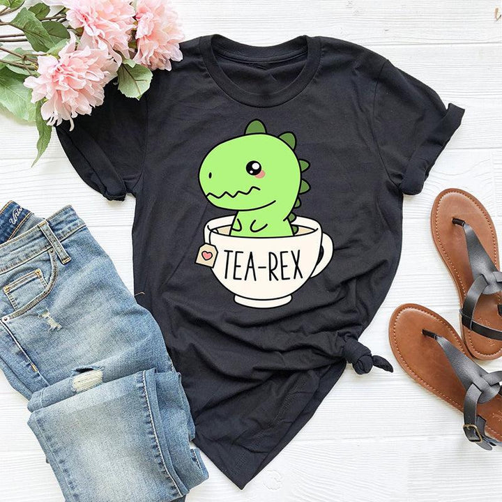 Dinosaur Tea Cup Letter Print Short Sleeve - Super Amazing Store