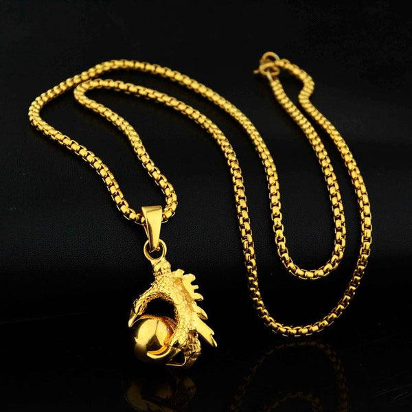 Dragon Claw Gold Bead Pendant Hip Hop All-match Titanium Steel Necklace - Super Amazing Store