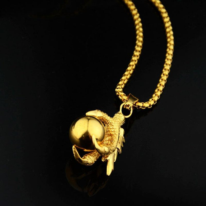 Dragon Claw Gold Bead Pendant Hip Hop All-match Titanium Steel Necklace - Super Amazing Store