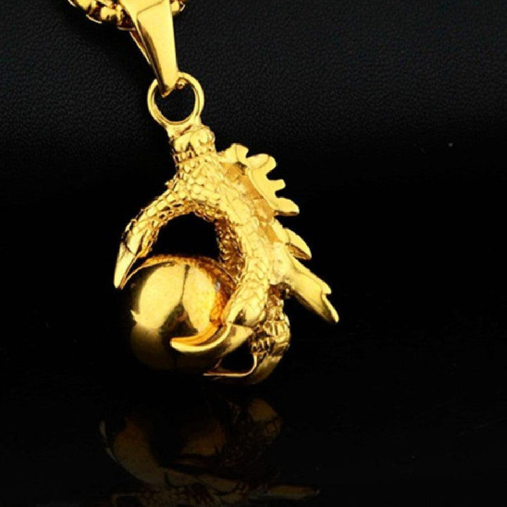 Dragon Claw Gold Bead Pendant Hip Hop All-match Titanium Steel Necklace - Super Amazing Store