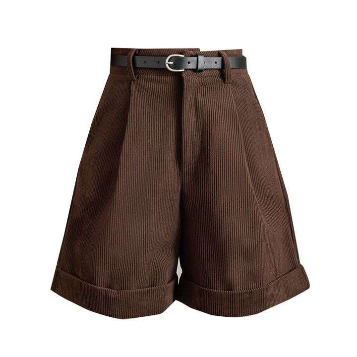 Brown Corduroy Shorts With Martin Boots For Women - Super Amazing Store