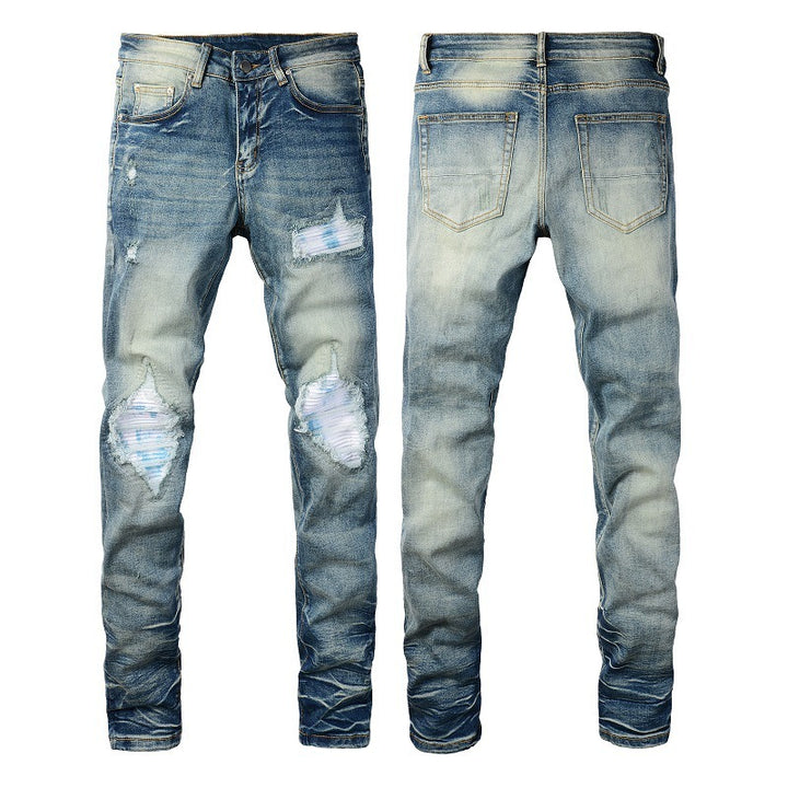 Ripped Color Patch Jeans Retro Q2