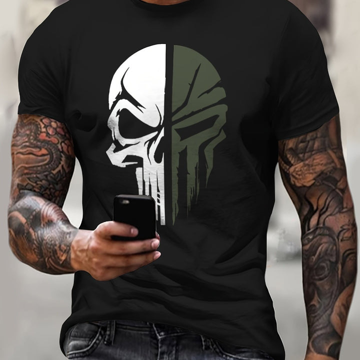 Men's Fashionable Skull Pattern Shirt, Casual Breathable Round Neck Short Sleeved T-shirt, Suitable For City Strolling, Street Hanging, Outdoor Activities Super Amazing Store