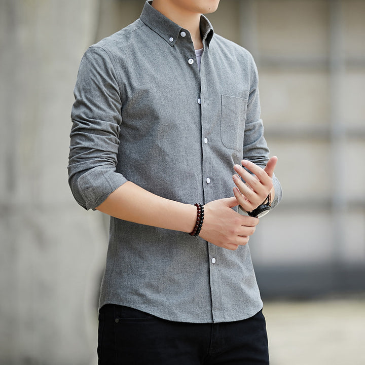 Slim Lapel Long Sleeve Shirt With Pockets Solid Color Casual Men's Clothing Q2