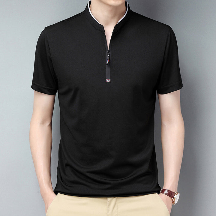 Summer Stand Collar Short Sleeve Men's Half Zipper Solid Color Trendy Casual Men's T-shirt Super Amazing Store