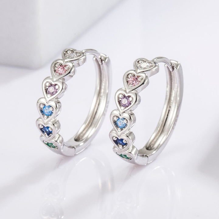 925 Sterling Silver Inlaid Zircon Heart Huggie Earrings Trendsi