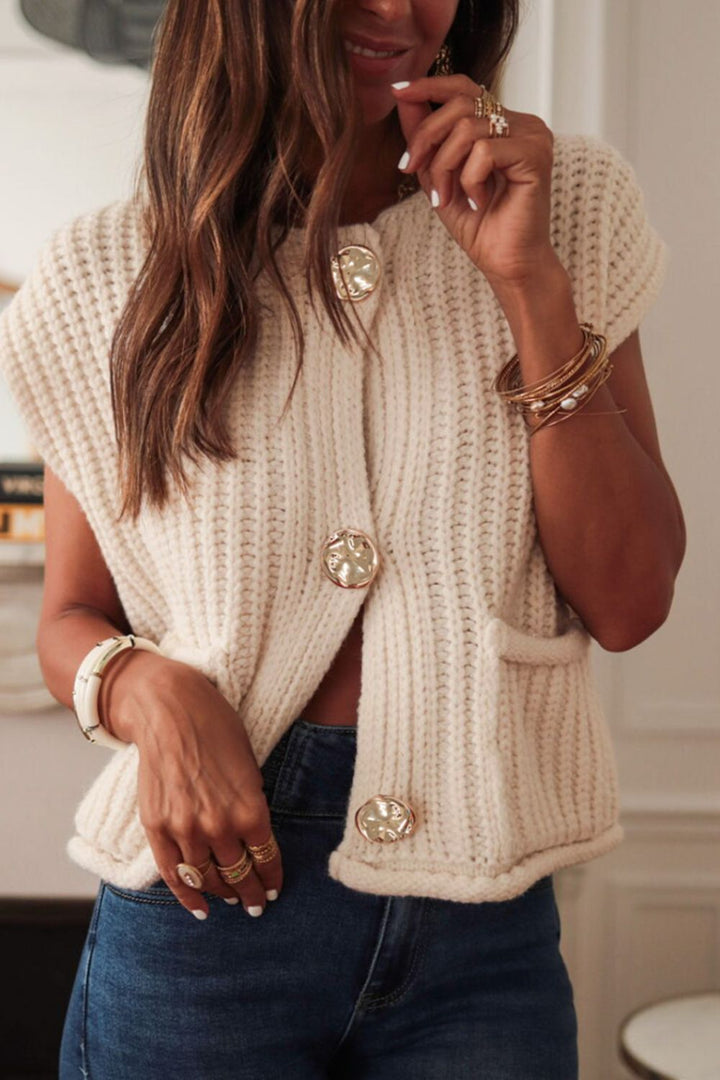 Button Down Sweater Vest with Pockets Trendsi